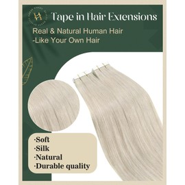 Ugeat Tape in Hair Extensions Blonde Hair Extensions Tape in Real Human Hair Platinum Blonde Seamless Invisible Tape in Hair Extensions Human Hair Blonde Double Sided 16inch 20Pcs 50G