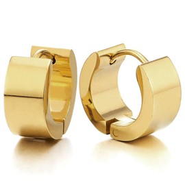 Pair of Gold Huggie Hinged Hoop Earrings Unisex Men Women（CA）