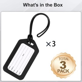 3 Pack Luggage Tag Bright Luggage Tags for Suitcases Bag Tags Name Tags for Kids Travel Accessories Must Haves by Sodsay (Black)