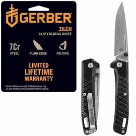 Gerber Gear Zilch Cuchillo de bolsillo plegable, hoja de borde liso de 3.1 pulgadas, color negro