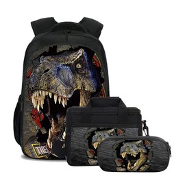 AMYATLIY 3 in 1 Dinosaur School Backpack Set for Kids Boys Rucksack Books Bag Girls Backpack with Lunch Bag and Pencil Case (Pattern 2), Medium