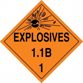 Accuform MPL12CT100 PF-Cardstock Hazard Class 1/Division 1B DOT Placard, Legend "Explosives 1.1B 1" with Graphic, 10-3/4" Width x 10-3/4" Length, Black on Orange (Pack of 100)