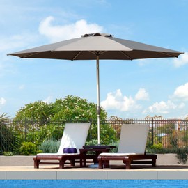 Domi 9FT Patio Umbrella, Outdoor Table Umbrella with Push Button Tilt and Crank, UV Protection Waterproof Market Sun Umbrella with 8 Sturdy Ribs for Garden, Deck, Backyard, Pool (Gray)
