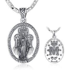 GUANMTY Miraculous Medal Sterling Silver Miraculous Medal Pendant Necklace for Women Virgin Mary Necklace Virgin Mary Pendant Catholic Jewelry Religious Gifts for Women