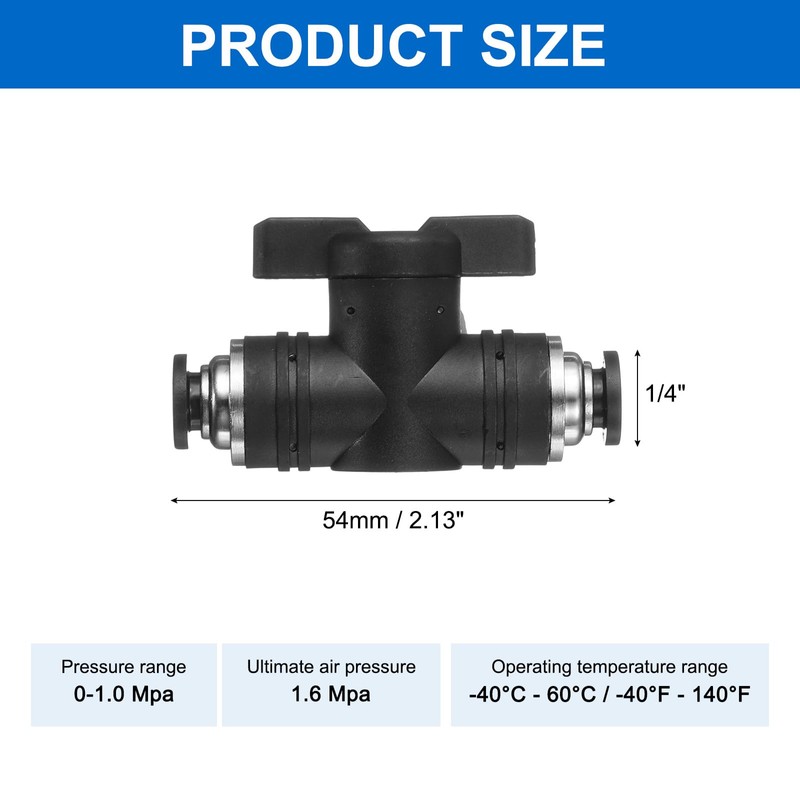 sourcing map 1/4" OD Ball Valve Push Quick Connect Pneumatic
