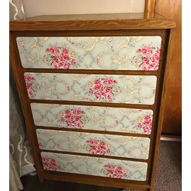 Vintage Floral Self Adhesive Wall Paper Shelf Liner Funitures Dresser Drawer Cabinet Decor Paper (Green, 17.7inchX196inch(16.4Ft))