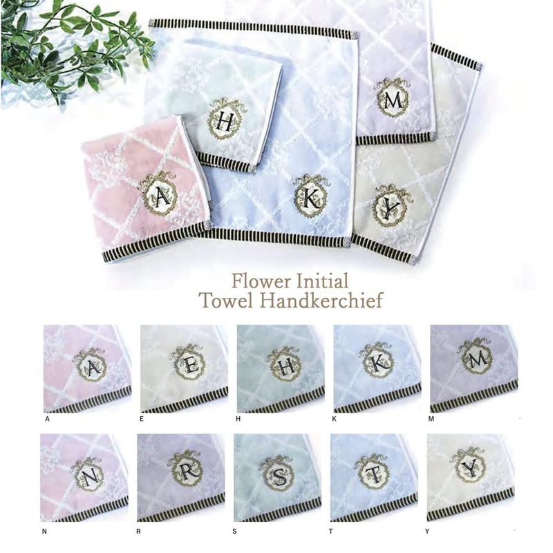 Flower Initial Towel Handkerchief 546519-28 (25/R) Nicot Cotton Gift Cotton