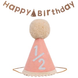 Half Birthday Hat 1/2 BirthdayHat Crown With Happy Birthday Banner, Half-Year-Old Decoration Party Supplies,Handmade First Second BirthdayCrown Conical Cap Decorations For Girls Boy