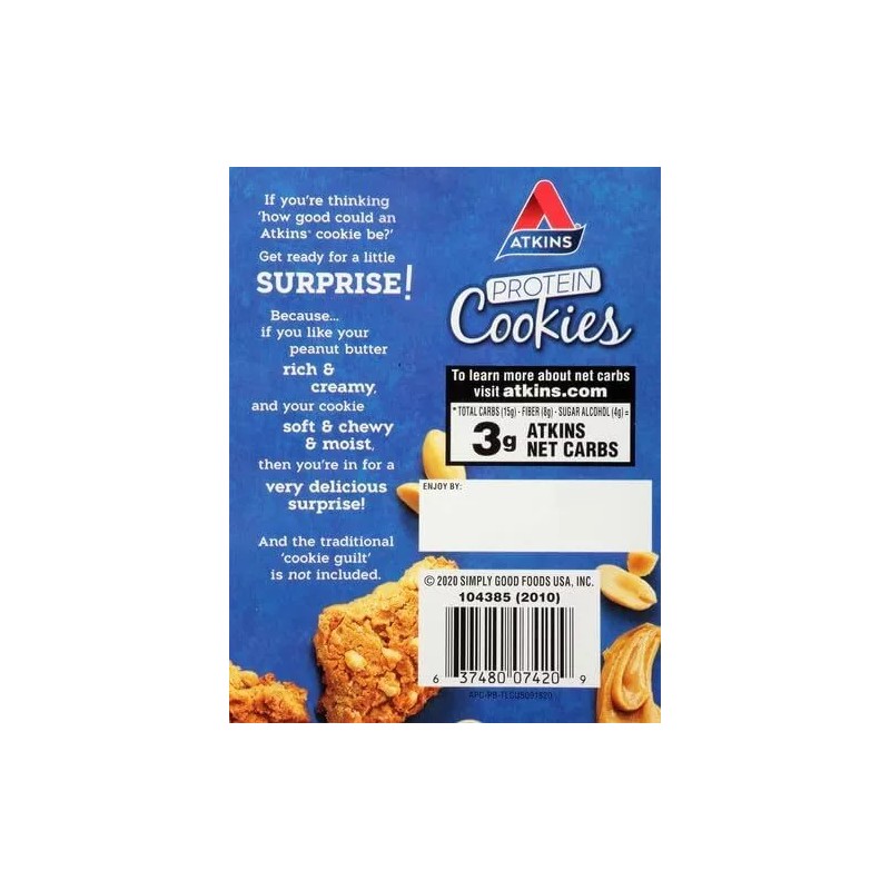 Atkins Peanut Butter Protein Cookie, Protein Dessert, Rich in Fiber,