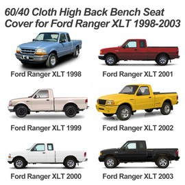 ESMING 2Pcs 60/40 Cloth High Back Bench Seat Cover for Ford Ranger XLT 1998 1999 2000 2001 2002 2003-Without Console Cover-Dark Black