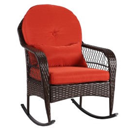 B BAIJIAWEI Outdoor Wicker Rocking Chair All Weather Wicker Rocker Chair with Cushions for Garden Patio Yard Porch Lawn Balcony Backyard (1PCS-Brown Wicker-Orange)