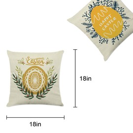 ABTOLS Happy Easter Spring Throw Pillow Covers 18x18 inch Set of 2 for Home Decor，Two Eggs with Branch Linen Cushion Cover with Zipper Decorative Pillow Cover for Couch, Car, Bedrooms and Sofas