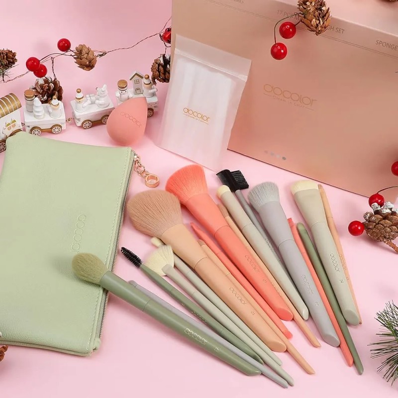 Juego De Brochas Docolor 17pcs + Esponja Y Bolsa De