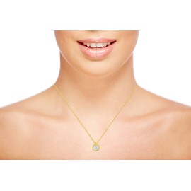 Solid 10K Yellow Gold 6mm Round Genuine Opal October Birthstone with Rope Frame Rabbit Ear 18" Rope Chain Necklace | 10K Gold Opal Necklace For Women