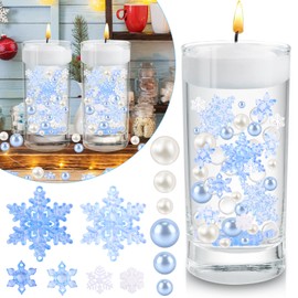 SelfTek 6146 Pieces Christmas Vase Filler Ddecor,Floating Pearls Snowflake Water Gel Beads for Vase Filler Table Centerpieces Party Decor 3 vases (Blue)