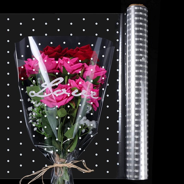 Haisheng 1 Roll of Transparent Film for Wrapping Flowers Cellophane for Gifts Rolls of Transparent Polka Dot Wrap for Baskets -30 mx40 cm