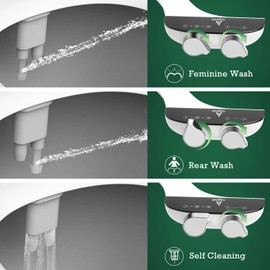 Self Cleaning Bidet Attachment for Toilet - ANBSR Ultra-Slim Non-Electric Toilet Seat Bidet with Feminine/Posterior Wash Dual Nozzles Fresh Water Jet Spray Bidets Easy Install, Black
