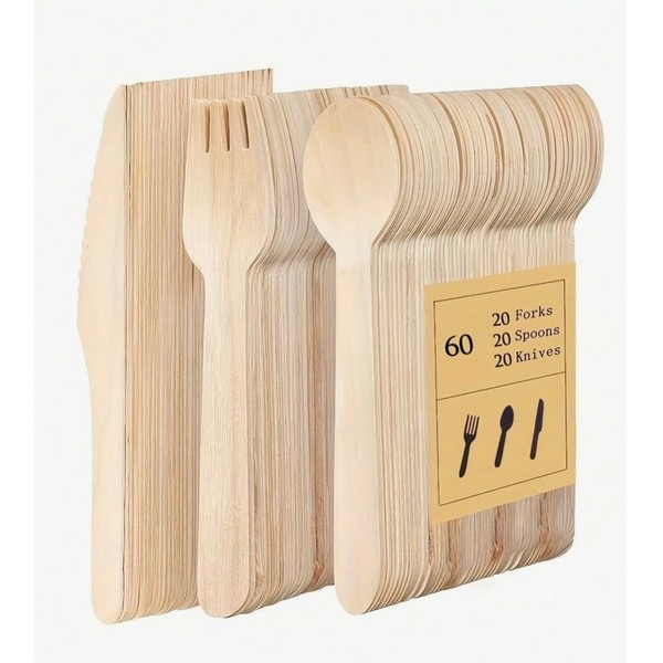 Paquete de 60 Cubiertos Desechables de Madera - Medida: 16