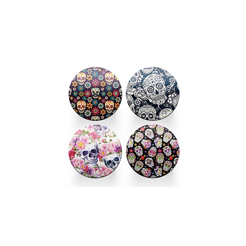 4 x Round Sugar Skull Coasters - Mexican Pattern Day