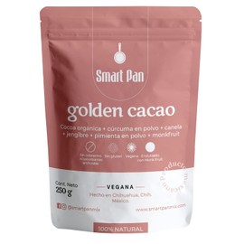 Golden Cacao - Sin azúcar, Sin gluten, Vegano, 100% Natural, Endulzado con Monk Fruit. Golden Milk + Cacao Latte - Smart Pan