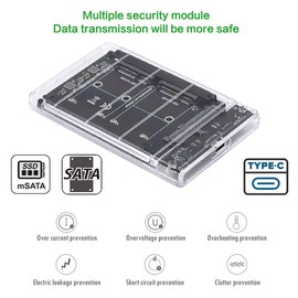 NFHK Dual MSATA Mini-SATA SSD Card JOBD Raid0 Span Bridge to USB3.0 Type-C USB-C 2.5inch SATA Combo Enclosure