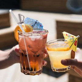 Yardwe 5pcs Stainless Steel Cocktail Toothpicks Skewers Fruit Kabobs Sword Shape Appetizers Food Picks Resuable Drink Sticks for Birthday Party Decorations