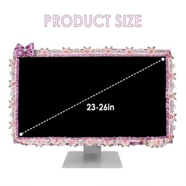 ReignSword 2 Pcs 23''-26'' Cute Computer Monitor Cover with Bow Tie, Lovely Computer Accessories with Lace Design, Monitor Dust Cover Protector (Purple)