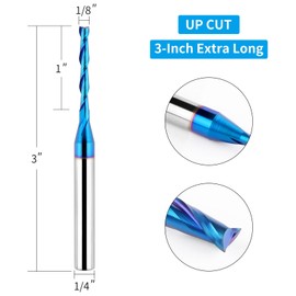 EANOSIC Upcut Spiral Router Bit 1/4 inch Shank, 1/8 inch Cutting Diameter, Extra Long 3 inch Solid Carbide with Nano Blue Coating CNC Router Bits End Mill for Wood Cut, Carving