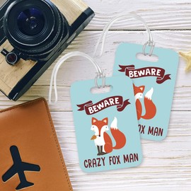 LT128 Beware Crazy Fox Man Novelty Funny Unique Designer Gift Glossy Plastic Suitcase Luggage Tag