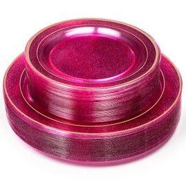 Homy Feel 60PCS Round Pink Plastic Plates with Rose Gold Rim Includes:30 Dessert Plates 7.5" Plates And 30 Dinner Plates 10.25" Plates Disposable Plates For Party Supplies