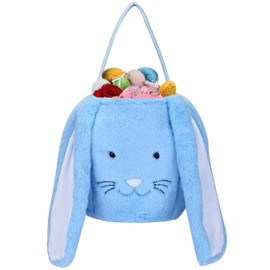 Easter Egg Hunting Basket,Plush Easter Bunny Basket,Long Ear Easter Buckets for Boys Girls,Bunny Rabbit Easter Tote Bags for Easter Decorations Candy Gifts Toy Storage(Blue)
