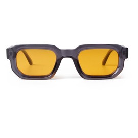 piscm Retro Chunky Rectangle Sunglasses for Men Women Trendy Small Square Thick Sun Glasses Hexagon Shade(Transparent Grey/Orange)