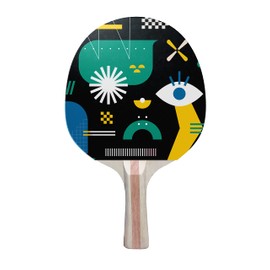 TigerTail Sports Abstract Shapes Green Colorful Design Ping Pong Paddle, Premium 5 Ply Table Tennis Racket (Black on Back)