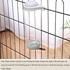 Zorrasxy No-Drip 500ml Pet Water Bottle for Dogs & Small Animals (Rabbit/Hamster/Guinea Pig) - Adjustable Cage-Mounted Dispenser with Detachable Leak-Proof Design for Kennels/Crates Grey