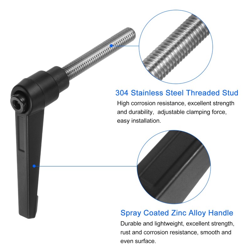 sourcing map 2pcs Clamping Lever Handles, M8 x 50mm 304