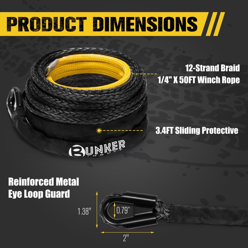 BUNKER INDUST 1/4" x 50FT Synthetic Winch Rope – 9500LBS