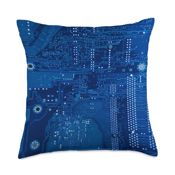 Motherboard Microchip Circuit Blue IT Computer Background Throw Pillow