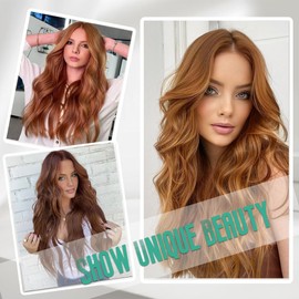 Pelucas para Mujer Cabello Natural 26 pulgadas, Peluca Auburn Ondulada, Fibra de Alta Calidad, Resistente a Altas Temperaturas y Se Puede Permanente y Teñir (Auburn)