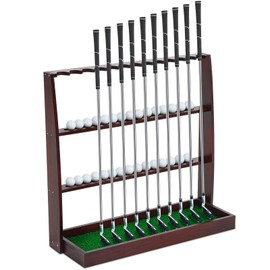 Lenwen Golf Putter Stand Wooden Display Rack Golf Club Holder Stand, Brown Golf Club Organizer for Storage Sports Indoor Home Garage (Hold 13 Clubs 30 Golf Balls)
