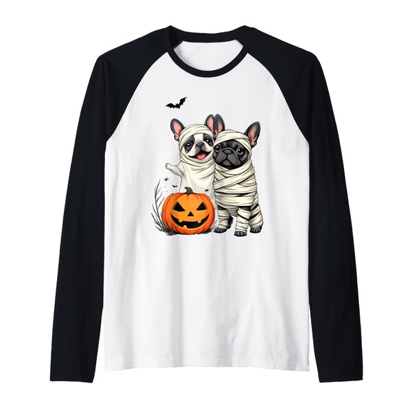Spooky Ghost French Bulldog Mummy Dog Halloween Costume Raglan Baseball