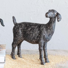 Creative Co-Op Resin Standing Goat Accent Décor with Cast Iron Finish, Black