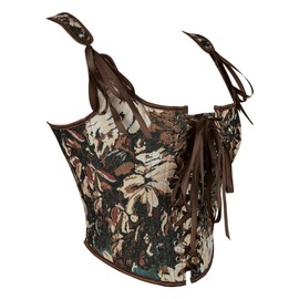 KUOSE Vintage Renaissance Full Breast Corset Top with Straps Body Shaper Corset Vest, Brown- 1