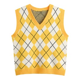 Hyipels Women's Sweater Vest,Y2K Sleeveless Pattern Preppy Style Knitted Crop Tank Top for Girl