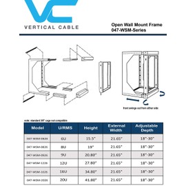 12U Open Wall Mount Frame Rack with Hinge