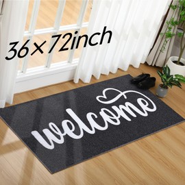 Tinideya Extra Large Front Door Mat, 36 x 72 Inch Welcome Mat Outdoor Indoor with Non-Slip Waterproof Quick Dry Doormat for Home Patio Floor Entry Porch Garage Commercial Office(Black and White)