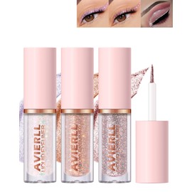 3 Pieces Liquid Glitter Eyeliner Set, Metallic Liquid Eyeshadow Eye Liner Pens, Waterproof Long-Lasting Eyeshadow Glitter Pens, Gold Silver Glitter Eye Pencil, Eye Makeup for Women - 01+02+03
