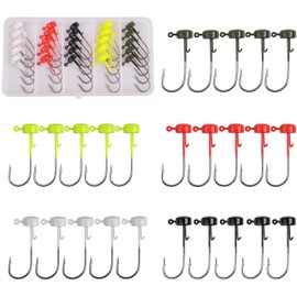 Ned Rig Kit-25pcs Finesse Mushroom Shroom Jig Hooks for Soft Lures Ned Rig Heads for Bass Fishing Crappie Mushroom Head Jigs Freshwater or Saltwater 1/6 1/8 and 1/10oz