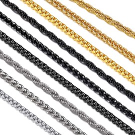 Stainless Steel Rope Chain Necklace for Men 24 Inch Italian Necklace Diamond Cut 3mm Solid Twist Chain for Women