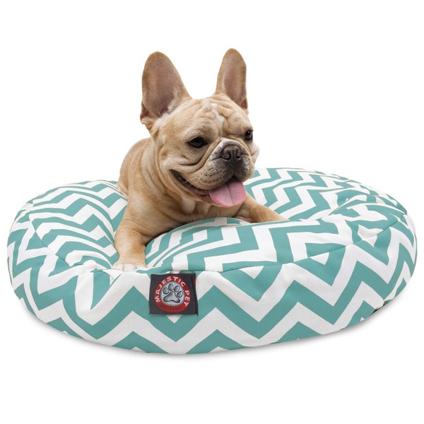 Teal Chevron Small Round Indoor Outdoor Pet Dog Bed With Removable Washable Cover By Majestic Pet Products