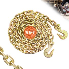 Transport Binder Chain 3/8 Inch x 10 Foot | Safety/Binder Chain with Clevis Grab Hooks 7100 lbs WLLHeavy Duty Chain for Transporting,Towing,Tie Down and Binding Equipment (3/8'' x 10FT,Yellow Zinc)